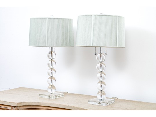Pair Of Contemporary Stacked Spheres Table Lamps With String Shades