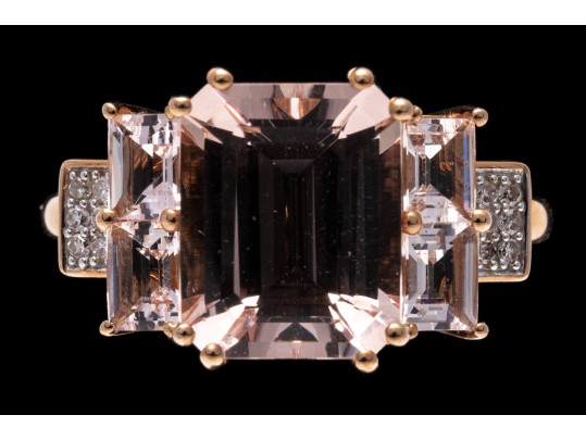 Morganite And Diamond 14K Rose Gold Ring, Size 7