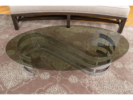 Mid Century Smoke Glass Top Chrome Low Table 