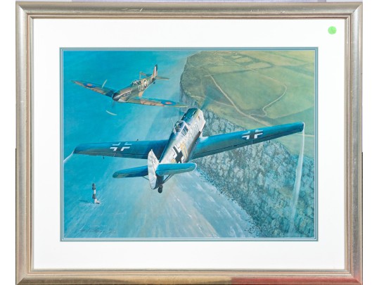 Johannes Steinhoff (Germany, 1913-1994) Signed Color Print, WWII Aviation With Two Fighter Aircraft