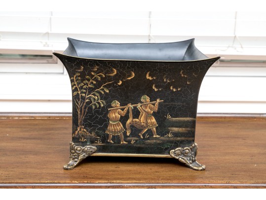 Tole Paint Decorated Footed Jardiniere - Made In India