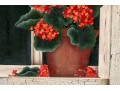 Oil On Canvas Board, Red Geraniums In The Window