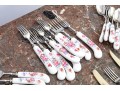 Delightful English, Royal Crown Derby Flatware Service, Floral Embellished China Handles, 41 Pieces