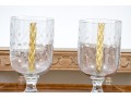 Pair Of Labeled Etched Glass Footed Hurricanes