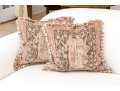 Pair Of Wool Tapestry & Cotton Decorative Accent Pillows With Feather & Down Insert