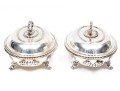 Pair Of Antique Silver Plate Chafing Dished, With Bead Motif Edging And Finials