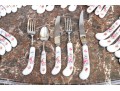 Delightful English, Royal Crown Derby Flatware Service, Floral Embellished China Handles, 41 Pieces
