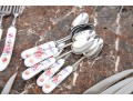 Delightful English, Royal Crown Derby Flatware Service, Floral Embellished China Handles, 41 Pieces