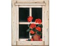 Oil On Canvas Board, Red Geraniums In The Window
