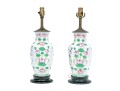 Elegant Pair Of Famille Rose Decorated Porcelain Vases Mounted As Lamps