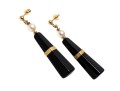 14K Onyx And Pearl Pendant Earrings