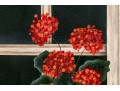 Oil On Canvas Board, Red Geraniums In The Window