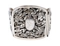 Ornate Dragon, Floral & Bamboo Motif Sterling Wide Link Bracelet