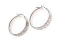 18K White Gold Italian Hoop Earrings With Brushed Finish