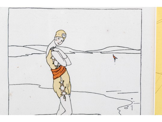 Borelli-Vranska (Croatian, 1888 - 1980) Pochoir Plate, Swimming Beauty Colored Print 