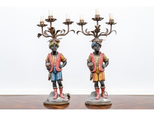 Captivating Continental Blackamoor Electrified Candelabras