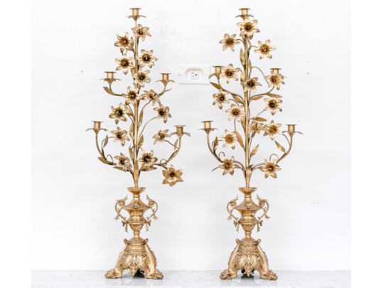 Pair Of French Brass Altar Candelabras