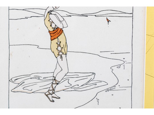 Borelli-Vranska (Croatian, 1888 - 1980) Pochoir Plate, Swimming Beauty Colored Print 