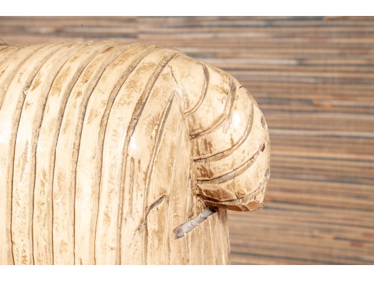 Fantastic Artisanal Carved And Painted Wooden Alpaca