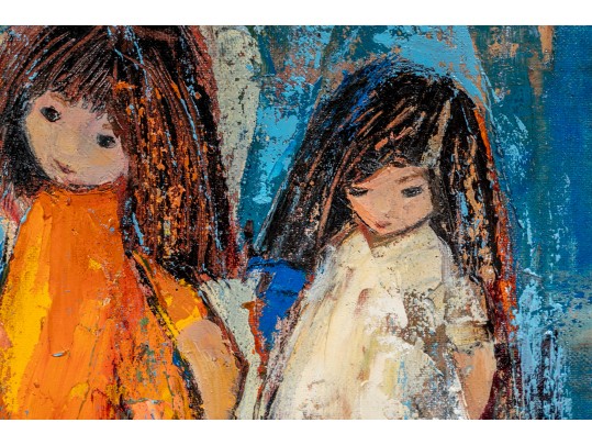 Edith Ferullo (Am. 1928-2008) Oil On Canvas Of Five Little Girls