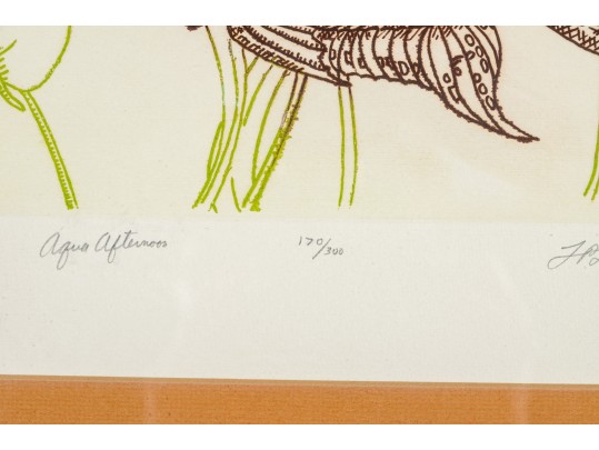 Lawrence Lerfald (Am. B. 1938) Set Of 4 Framed Etchings With Aquatics & Butterflies