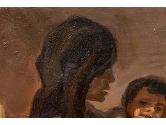 Over-Sized Oil On Linen Framed Portrait Of Women & Children