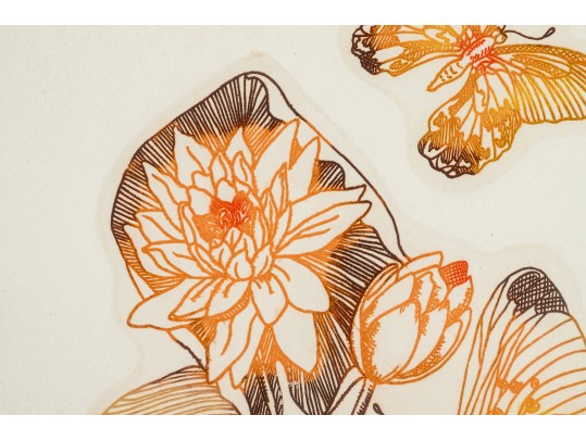 Lawrence Lerfald (Am. B. 1938) Set Of 4 Framed Etchings With Aquatics & Butterflies