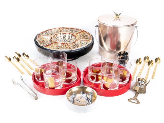 Group Of Fun Mid Century Barware & Table Top Entertaining