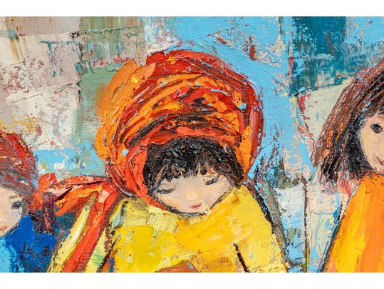 Edith Ferullo (Am. 1928-2008) Oil On Canvas Of Five Little Girls