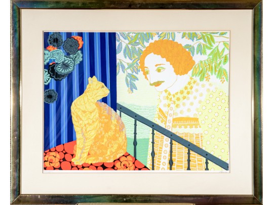  Daniele Akmen (Monaco, B 1945) Signed Serigraph Man With Orange Hair & Cat