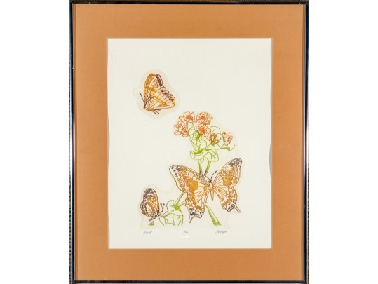 Lawrence Lerfald (Am. B. 1938) Set Of 4 Framed Etchings With Aquatics & Butterflies