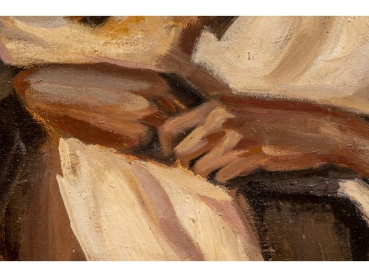 Over-Sized Oil On Linen Framed Portrait Of Women & Children