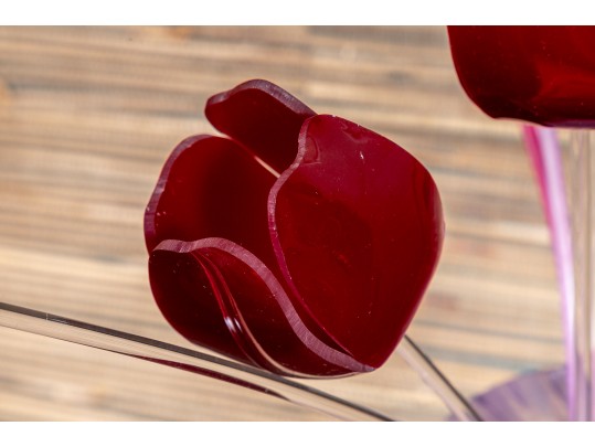 Lovely Handblown Glass Vase With Decorative Acrylic Stemmed Flowers