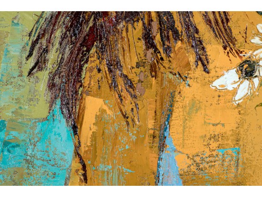 Edith Ferullo (Am. 1928-2008) Oil On Canvas Girl In Orange With 3 Daisies