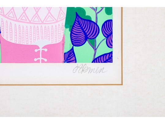 Daniele Akmen (Monaco, B. 1945) Signed Numbered Serigraph Girls With Doll & Basket