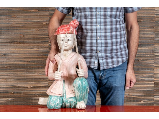 Thai Carved And Polychrome Finished Wooden Burmese Soldier