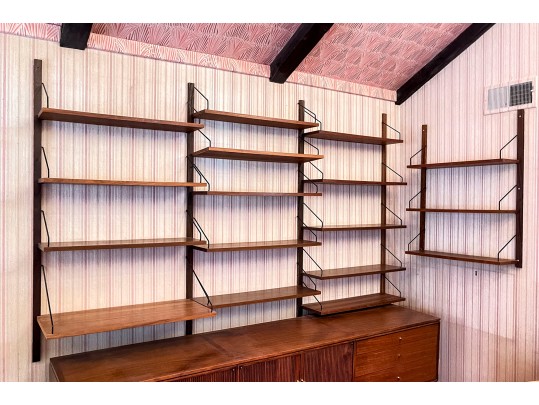 Handsome Mid Century Modern Wall Mounted Shelving Unit