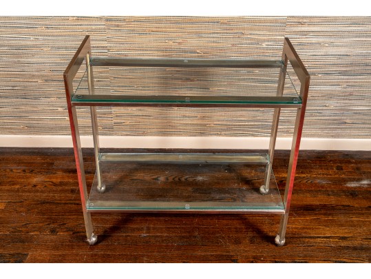 Vintage MCM Brass And Glass Barcart On Casters