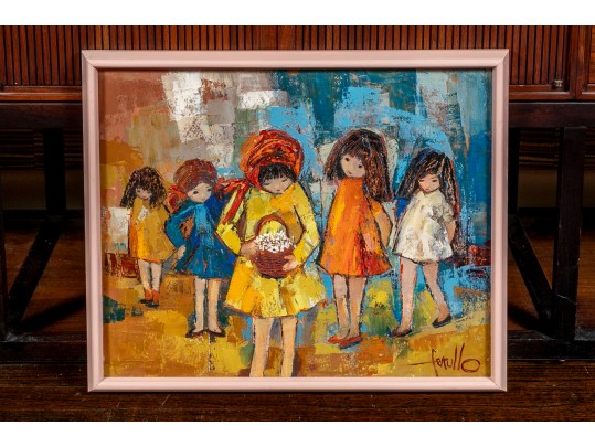Edith Ferullo (Am. 1928-2008) Oil On Canvas Of Five Little Girls