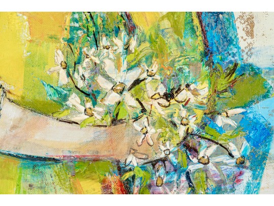 Edith Ferullo (Am. 1928-2008) Oil On Canvas Girl In Yellow With Flowers