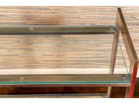 Vintage MCM Brass And Glass Barcart On Casters