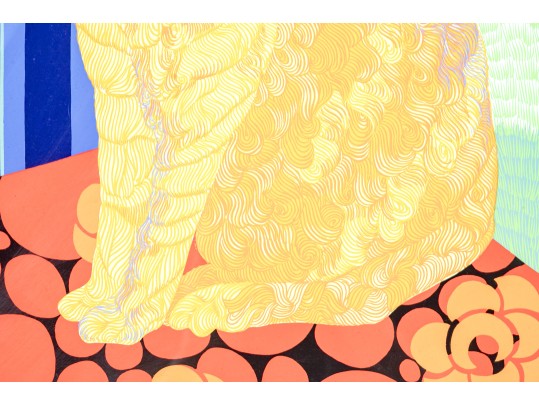  Daniele Akmen (Monaco, B 1945) Signed Serigraph Man With Orange Hair & Cat