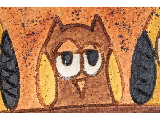 Lois S. Becker (Am. 21st Century) MCM Oil On Board Three Owls