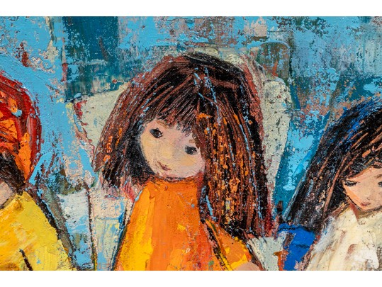 Edith Ferullo (Am. 1928-2008) Oil On Canvas Of Five Little Girls