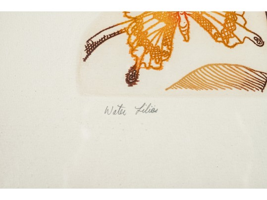 Lawrence Lerfald (Am. B. 1938) Set Of 4 Framed Etchings With Aquatics & Butterflies
