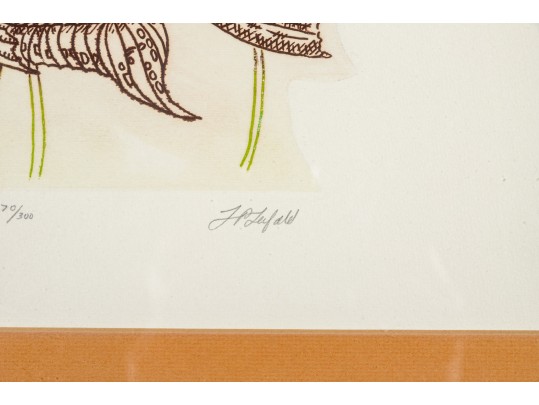 Lawrence Lerfald (Am. B. 1938) Set Of 4 Framed Etchings With Aquatics & Butterflies