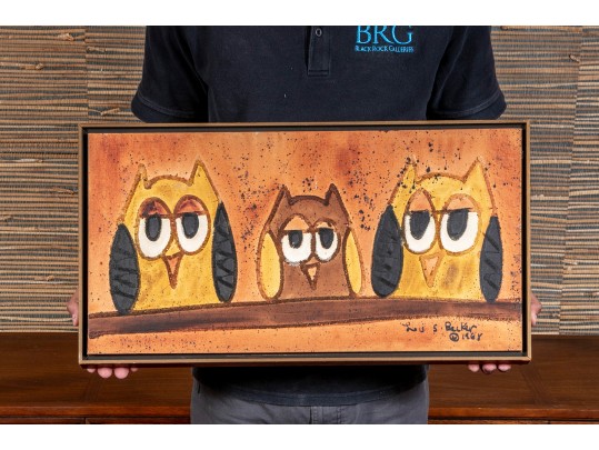 Lois S. Becker (Am. 21st Century) MCM Oil On Board Three Owls