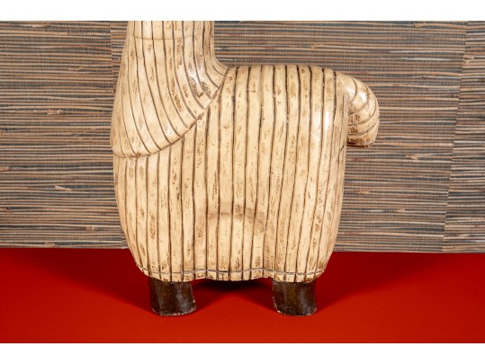 Fantastic Artisanal Carved And Painted Wooden Alpaca