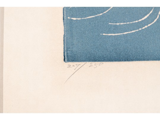 Motoi Oi (Jap. Am. 1910-2004) Retro Woodblock Print Girl With Birds