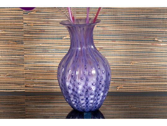Lovely Handblown Glass Vase With Decorative Acrylic Stemmed Flowers